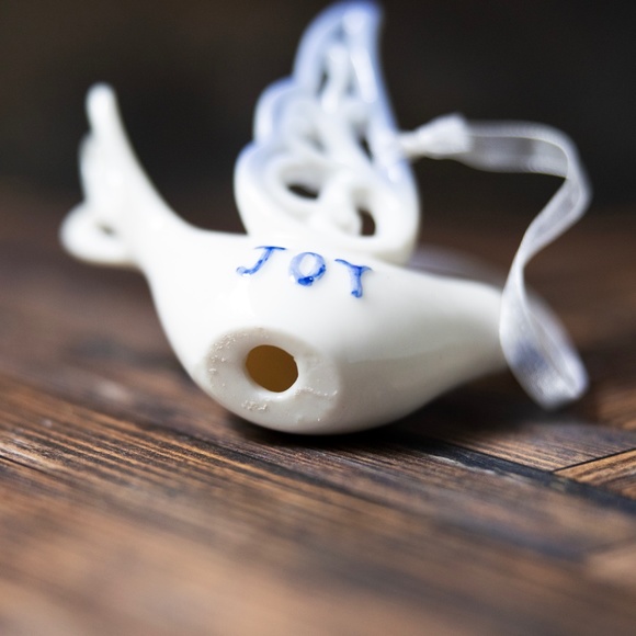 Porcelain ceramic dove bird JOY Christmas holiday ornament figurine blue white - Picture 6 of 7